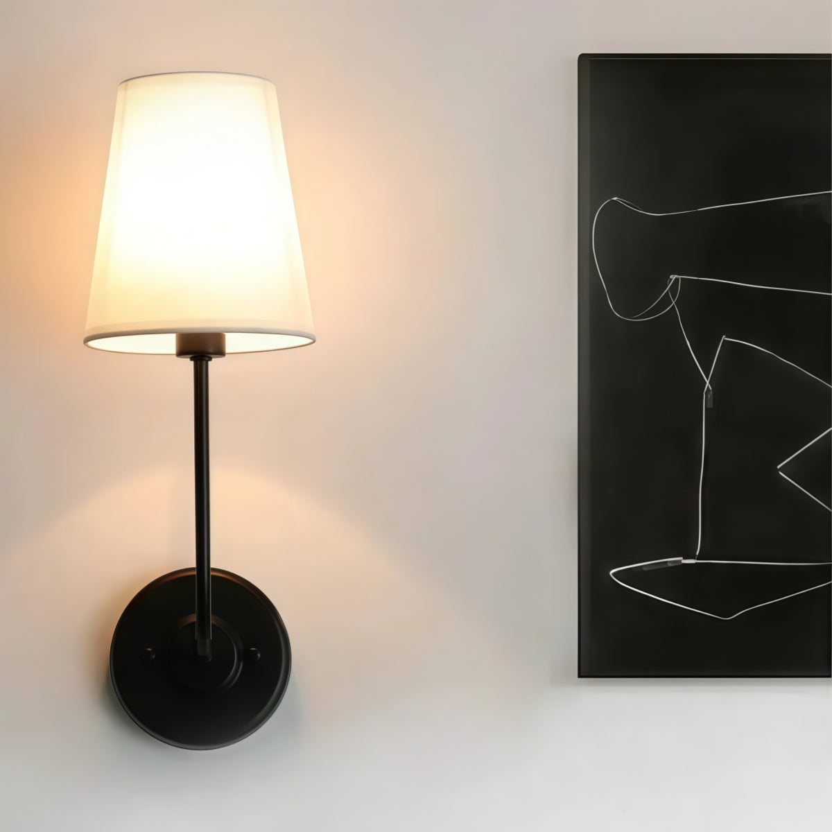 Rustic Cone Shape Fabric Wall Sconce – Antique Brass Metal Accent Light